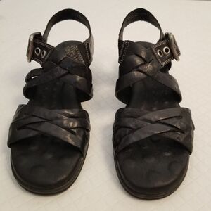 Elites by Walking Cradles Women's Wedge Leather Strappy Sandals Black Size 7.5 N